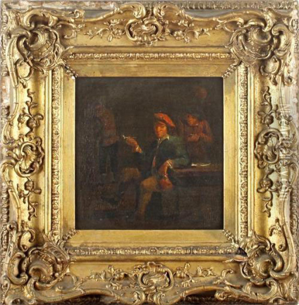 Figures Smoking In A Tavern Interior Oil Painting - David The Younger Teniers