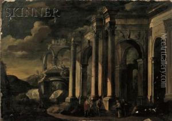 Landscape With Classical Ruins Oil Painting - Leonardo Coccorant