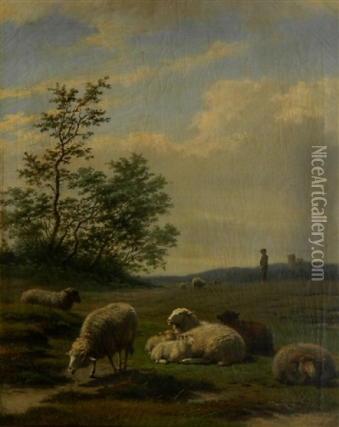 Sheep In Landscape Oil Painting - Frans Lebret
