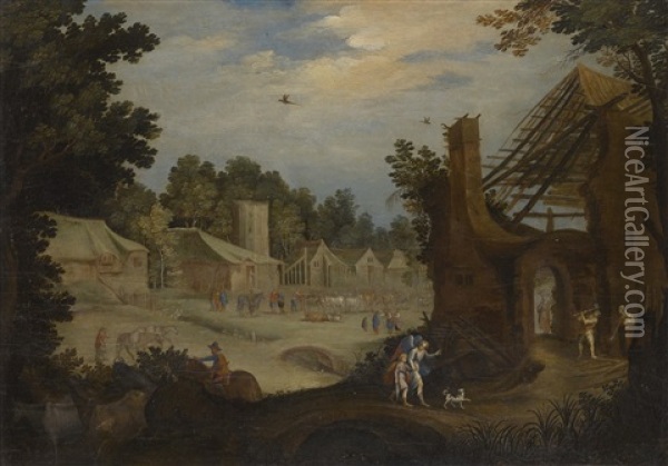Landscape With Tobias And The Angel Oil Painting - Willem van Nieulandt the Younger