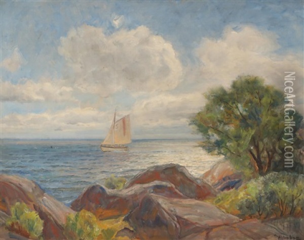 Kystlandskap Med Losbat Oil Painting - Thorolf Holmboe
