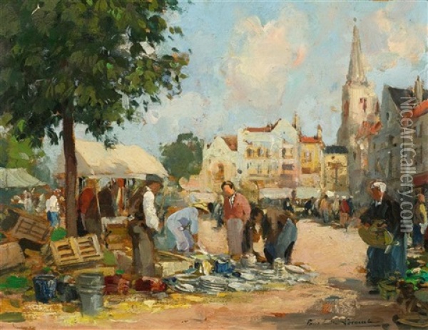 Crockery Seller At The Market Oil Painting - Paul Emile Lecomte