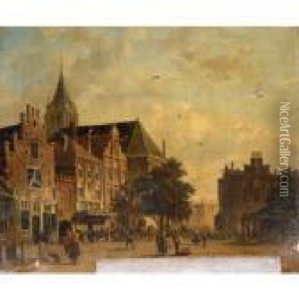 Dutch Town Scene Oil Painting - Adrianus Eversen