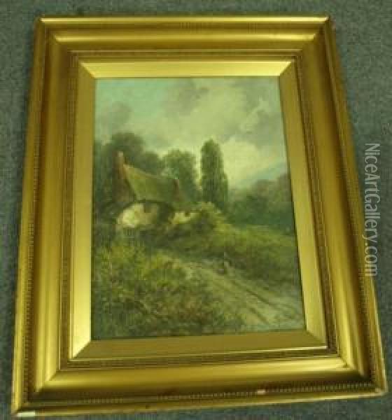 Cottage In Lane Oil Painting - Horatio Stone