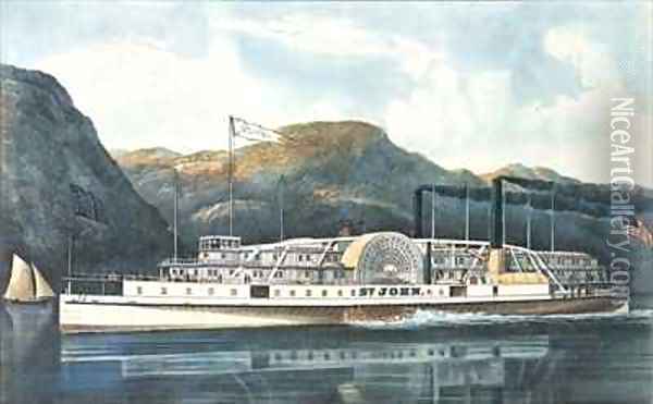The Hudson River Steamboat St John Oil Painting - Currier