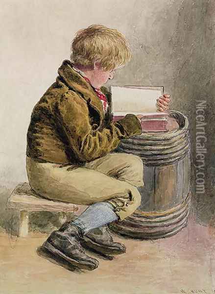 Little boy reading a book Oil Painting - William Henry Hunt