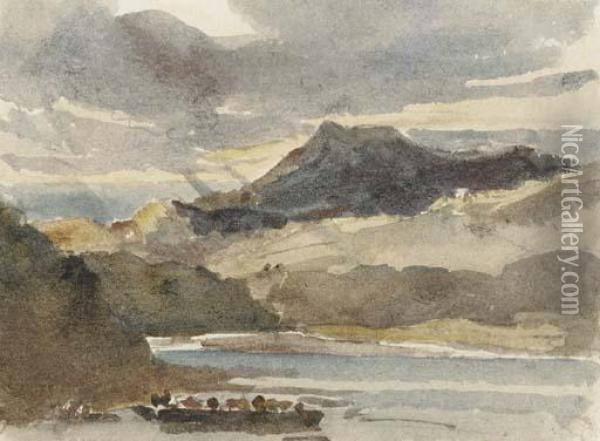 A Study For 'the Ferry': Snowdon From Llyn Padarn, North Wales Oil Painting - Peter de Wint