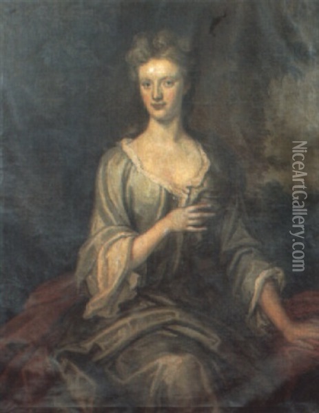 Portrait Of The Hon. Marion Stuart In Classical Landscape Oil Painting - Sir John Baptist de Medina