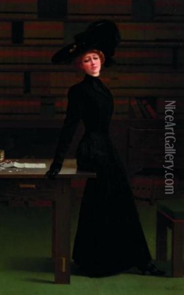 Waiting In The Library Oil Painting - Harry Wilson Watrous