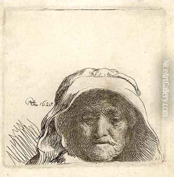 The Artist's Mother Head only, full Face Oil Painting - Rembrandt Van Rijn