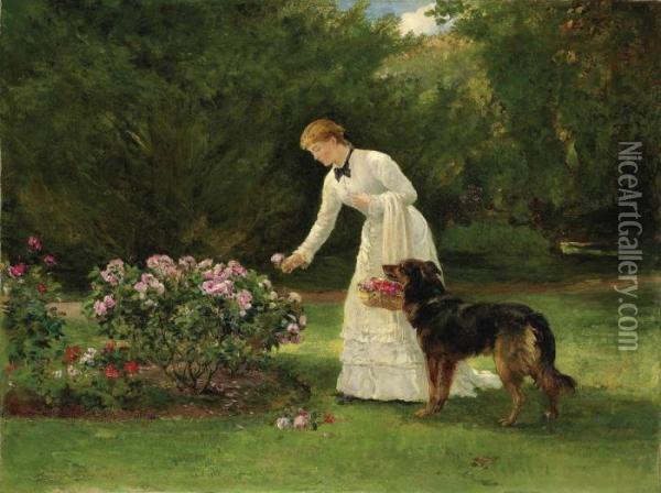 In The Rose Garden Oil Painting - Heywood Hardy