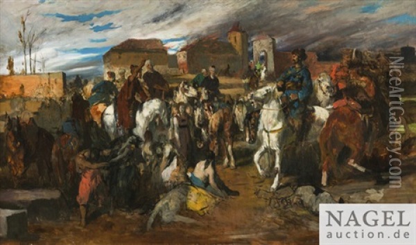 Kosaken Zu Pferd Mit Einer Gruppe Gefangener Oil Painting - Otto Von Faber Du Faur