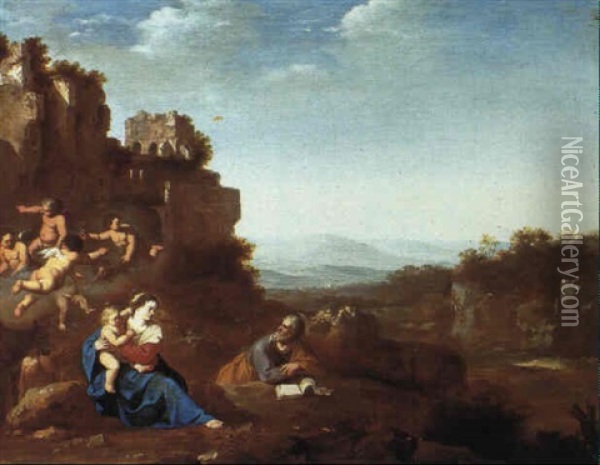 Die Ruhe Auf Der Flucht Nach Agypten Oil Painting - Cornelis Van Poelenburgh