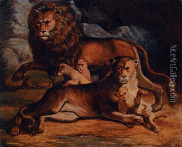 A Pride Of Lions Oil Painting - Jean Baptiste Huet
