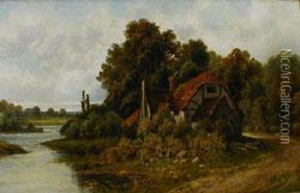 A Backwater, Pangbourne On Thaines Oil Painting - Octavius Thomas Clark