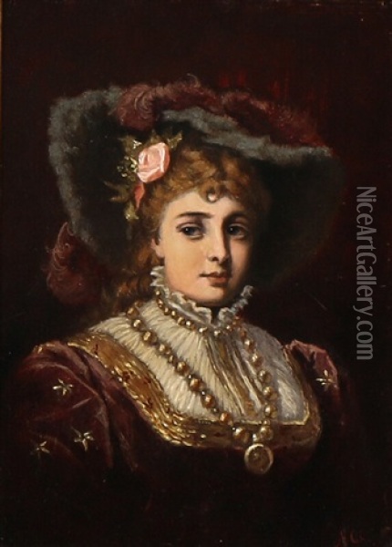 Portrait Of A Young Woman, Presumably Hedvig Friedlandser Von Malheim Oil Painting - Matthias Adolf Charlemont