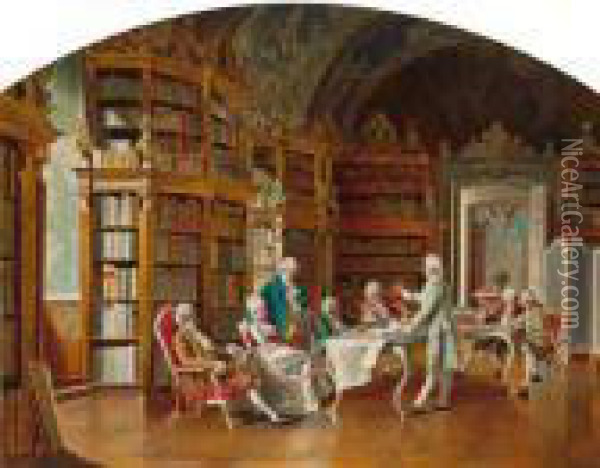 Lesung In Der Schlosbibliothek Oil Painting - Johann Hamza