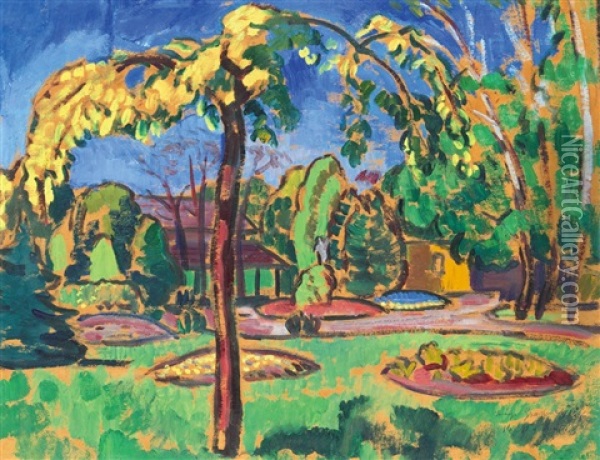 Park Detail In Kecskemet Oil Painting - Bela Ivanyi Gruenwald
