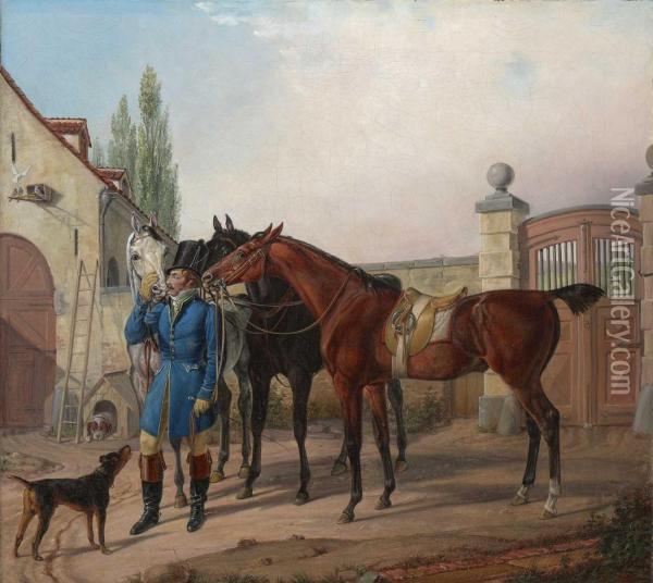 Kutscher Mit Drei Pferden Oil Painting - Adam Albrecht