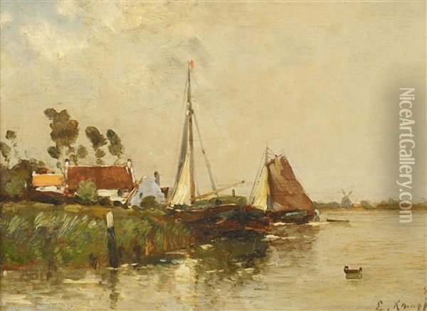 An Einem Hollandischen Kanal Oil Painting - Eugen Kampf