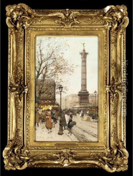 Boulevard De La Bonne Nouvelle, Bastille Oil Painting - Eugene Galien-Laloue