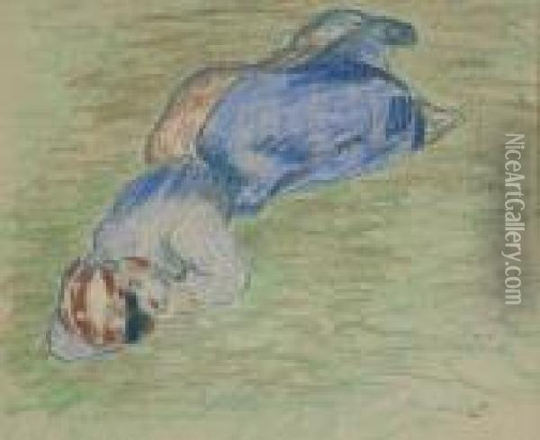 Paysanne Couchee Dans L'herbe Et Dormant Oil Painting - Camille Pissarro