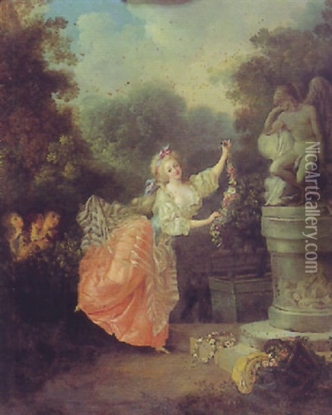 La Jeune Danseuse Tenant Une Guirlande De Fleurs Oil Painting - Jean-Honore Fragonard