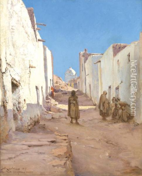 Rue Animee A Bou Saada Oil Painting - Albert Gabriel Rigolot