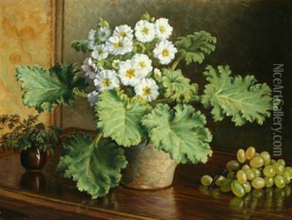 Still Life With Flowers And Grapes Oil Painting - Anina Poulsen
