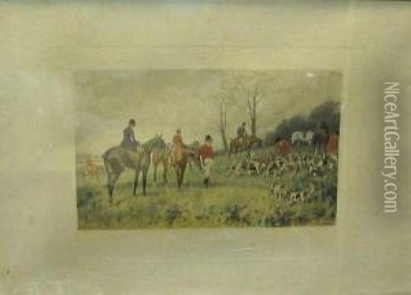 Figurant Des Scenes De Chasse A Courre En Angleterre Oil Painting - George Wright