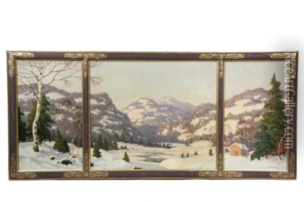 Woodstock Winter, Triptych Oil Painting - Walter Koeniger