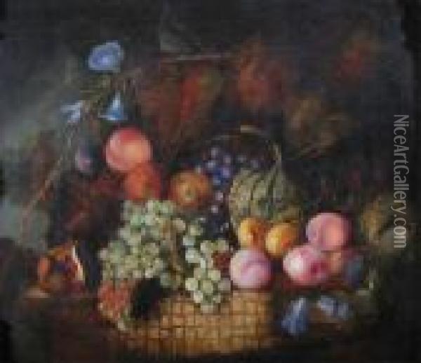 Still Life Of Fruit And Flowers With A Nest Oil Painting - Edward Ladell