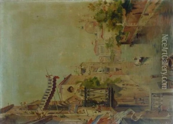 Elegante Sur Un Balcon A Venise Oil Painting - Ernest van den Kerckhove