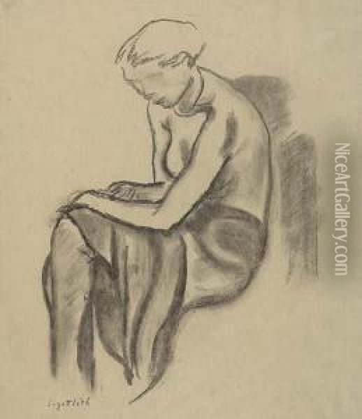 Seated Woman>. Oil Painting - Leopold Gottlieb