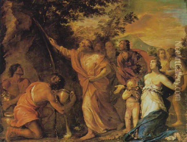 Mose Fa Scaturire Le Acque Da Una Roccia Oil Painting - Giovanni Domenico Cerrini