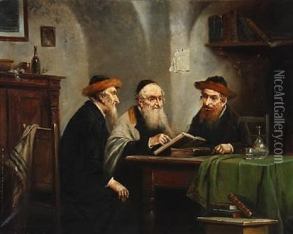 Three Jewish Scholars Oil Painting - Lajos Koloszvary