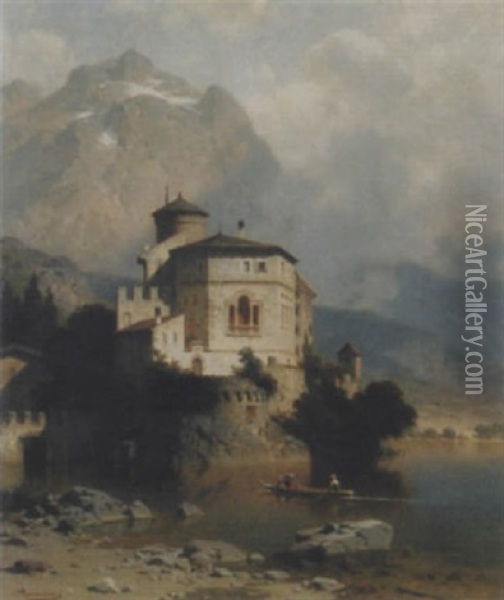 Schloss Toblino Am Tobliner See Oil Painting - Arnold Meermann