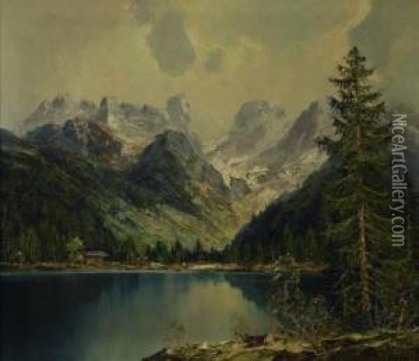 Am Misurina See, Dolomiten Oil Painting - Adolf Schuhknecht