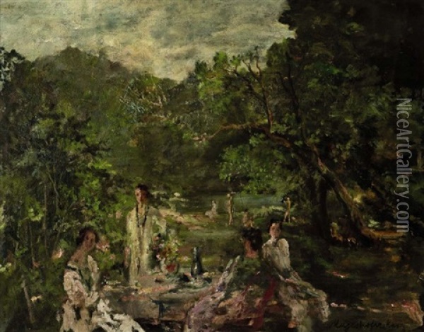 Picknick Im Grunen Oil Painting - Max Mayrshofer