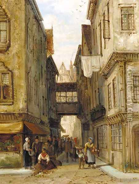A street in the Jewish Quarter, Frankfurt am Main Oil Painting - William Raymond Dommersen