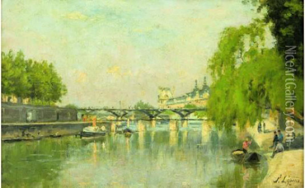 Vue Du Louvre Et De La Seine Oil Painting - Stanislas Lepine