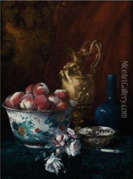 Still Life With Peaches Oil Painting - Antoine Vollon