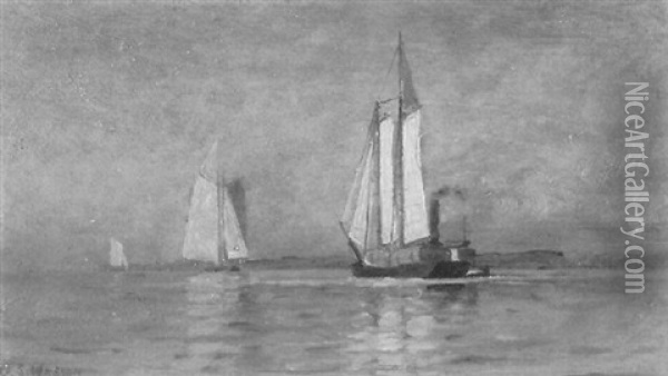 Schooners And Tug Oil Painting - George Savary Wasson