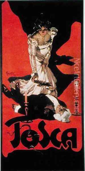 Poster advertising a performance of Tosca Oil Painting - Adolf Hohenstein