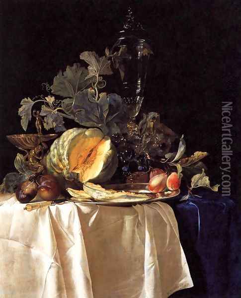 Still-Life with Fruit and Crystal Vase Oil Painting - Willem Van Aelst