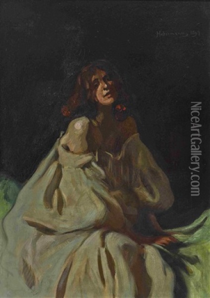 Dame Im Weisen Kleid Oil Painting - Hugo von Habermann the Elder