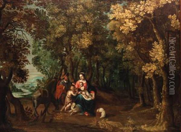 The Rest On The Flight Into Egypt Oil Painting - David Vinckboons