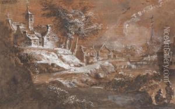 Village Au Bord De L'eau Oil Painting - Franz Edmund Weirotter