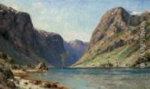 Norwegian Fjord Oil Painting - Henry Enfield