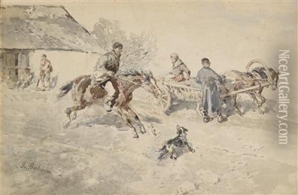 Estlandische Bauern Mit Ihren Pferden Oil Painting - Gregor Von Bochmann